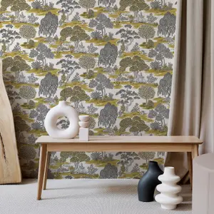 Fine Decor Zen Toile Ochre Wallpaper