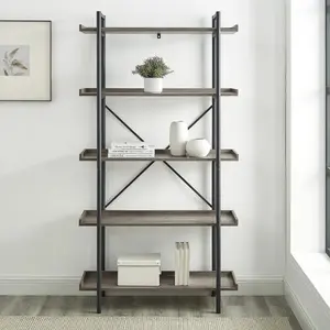 Jessica 92cm W Steel Etagere Bookcase Grey Wash