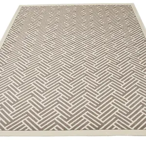 Light Grey Ivory Modern Chequered Geometric Easy to Clean Dining Room Bedroom and Living Room Rug-120cm X 180cm