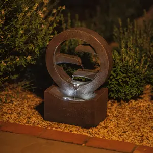 Primrose Solar Grey Peaceful Flowing Steps Cascading Water Feature With Battery Backup and Lights 48cm