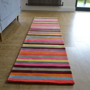 Wool Stripes Runner Rug in Light Multi - 60x230cm