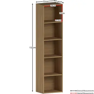 Gerardi Standard Bookcase Oak / 132 cm H x 32 cm W