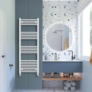 Wiest Straight Heated Towel Rail Radiator Bathroom Ladder Warmer White / 140cm H x 50cm W x 3cm D