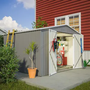 Birchtree 10X8FT Metal Garden Shed Apex Roof With Free Foundation Base Storage House Grey