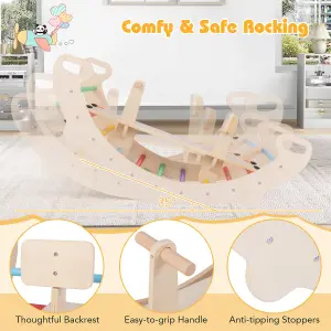 COSTWAY 4-in-1 Wooden Kids Climbing Toys Indoor Rocking Horse Arch Climber