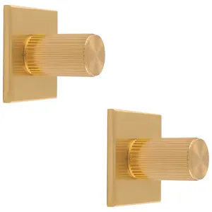 2 PACK - Reeded Cylinder Cabinet Door Knob & Matching Backplate - Satin Brass 40 x 40mm