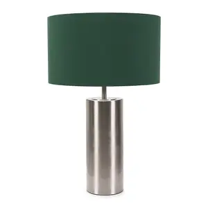 ValueLights Lexy Brushed Chrome Touch Table Lamp with Forest Green Drum Shade