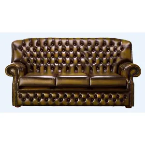 Chesterfield 3 Seater Antique Gold Leather Sofa Bespoke In Monks Style