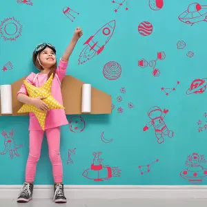 Space Doodles Wall Sticker Pack (Pink)