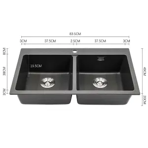 Quartz Undermount Kitchen Sink Double Bowl Grey 835x490mm