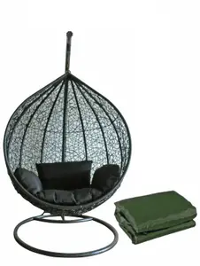 Black Colour Rattan Swing Egg Chair Outdoor Garden Patio Hanging Wicker Weave Furniture