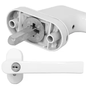 Window Handles - set of 2, built-in lock, 2 keys per handle, for UPVC, aluminium, & some timber windows - white