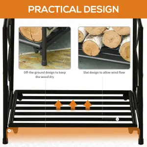 Outsunny Firewood Log Holder Wood Storage Rack w/ Scrolls Outdoor Indoor, Black