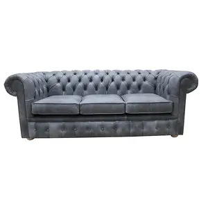 Chesterfield Original 3 Seater Settee Cracked Wax Ash Grey Real Leather Sofa