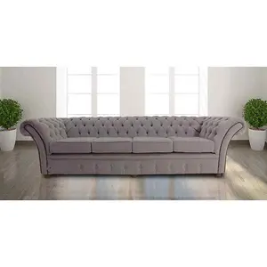 Chesterfield 4 Seater Sofa Settee Pimlico Mist Grey Fabric In Balmoral Style