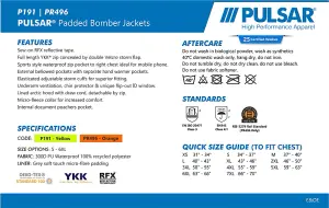 PULSAR High Visibility Rail Spec Padded Bomber Jacket