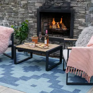 Blue Geometric Flatweave Indoor Outdoor Weatherproof Washable Area Rug 120x170cm