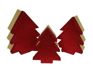 Red Glitter Christmas Tree Gift Boxes Set of 3 Nestable Gift Boxes