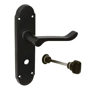 Z777 Budget Shaped Scroll Bathroom Door Handles, Matt Black - Handlestore