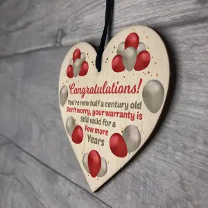 Red Ocean Funny 50th Birthday Gift For Mum Sister Auntie Friend Wood Heart Humour 50th Birthday Gift For Women Keepsake