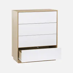 sweeek. 4-drawer chest in bicolour wood-effect Liam White and Natural 80x40x99 cm