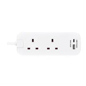 Masterplug White 13A 2 socket Travel extension lead with USB, 0.45m