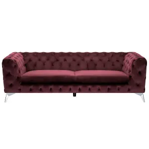 3 Seater Velvet Fabric Sofa Dark Red SOTRA