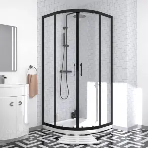 Nes Home Elton Matte Black Quadrant 900mm Shower Enclosure & Right Hand Vanity Combination Unit