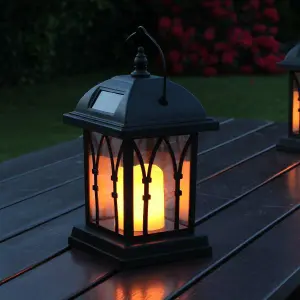 Festive Lights Solar Powered Flickering Amber LED Candle Lantern, 17.5cm