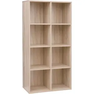 VASAGLE Bookcase, Wooden Bookshelf with 8 Compartments, Floor Standing Storage Unit, Oak Colour