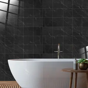 Glossy Marble Tile Stickers Thick Backsplash 24pcs 15cm(6") -Dark Grey