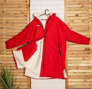 Oversized Adult Waterproof Active Robe with Fleece Lining and Travel Bag in Red