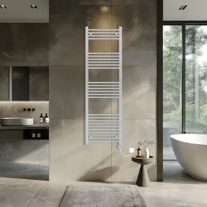 Rinse Bathrooms Prefilled Electric Thermostatic Heated Towel Rail Bathroom Radiator Straight with 800W Timer Chrome 1600x500mm