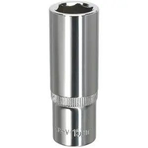 Premium 15mm Deep Drive Socket - 3/8" Chrome Vanadium Steel