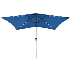 Berkfield Parasol with LEDs and Steel Pole Azure Blue 2x3 m