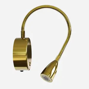 CGC MATILDA Satin Gold Adjustable Flexible Neck LED Rechargeable Magnetic USB Reading Bedside Wall Light