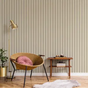 Galerie Botanica Beige Black Classic Stripe Smooth Wallpaper