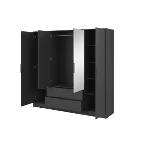  Sleek Graphite Kelly Wardrobe: 206cm of Contemporary Mirrored Storage for Stylish Homes