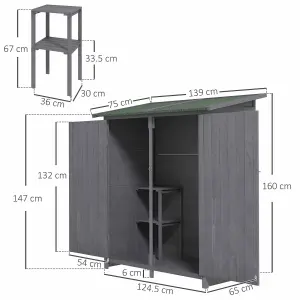 Outsunny Garden Storage Shed Tool Organizer w/ Table, 139x75x160cm, Grey