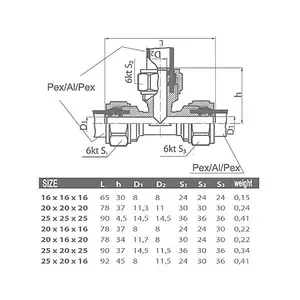 Invena 20x16x20mm PEX Compression Fittings Tee