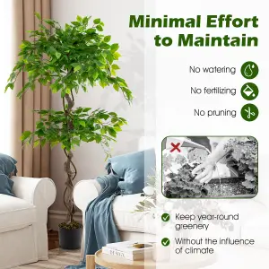 Costway 150 CM Artificial Faux Ficus Tree Fake Greenery Potted Plant with 882 Leaves