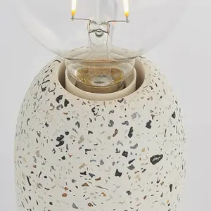 Modern Terrazzo Mini Table Lamp White Speckled Marble Bedside Bulb Holder Light