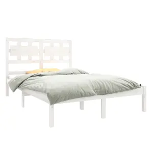 Berkfield Bed Frame White Solid Wood 135x190 cm 4FT6 Double