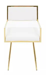 Interiors by Premier Ivory Leather Effect Dining Chair, Cut-Out Back Gold Finish Accent Chair, Velvet Upholstery Dining Chair