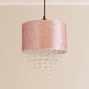 ValueLights Bonita Pink Glitter with Droplets Easy Fit Lamp Shade and LED Bulb