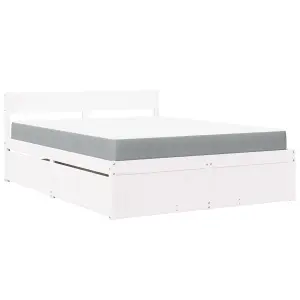 Berkfield Bed with Drawers and Mattress White 140x200 cm Solid Wood Pine