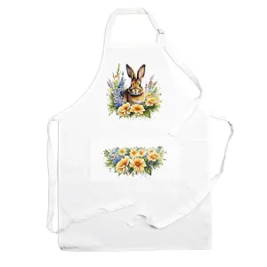 Purely Home Pet Animals & Flowers Rabbit Apron - Floral Gifts for Her - Cooking & Baking