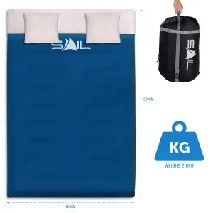 SAIL Waterproof Double Sleeping Bag with 2 Pillows Extra Large 3-4 Season - Blue