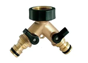 Dual Tap Brass Connector Set with 2 hose end connectors 3/4" Hazelock Universal