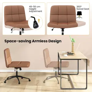 Costway Rolling Armless Chair PU Leather Upholstered Cross-legged Office Chair